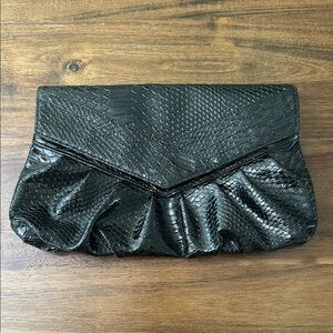 Vegan‎ Leather Snake Print  Black Clutch bag